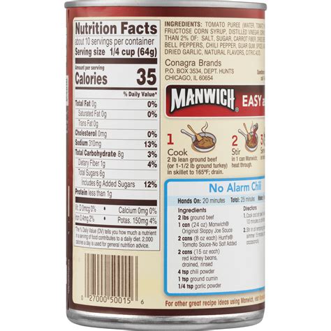 How many protein are in manwich - calories, carbs, nutrition