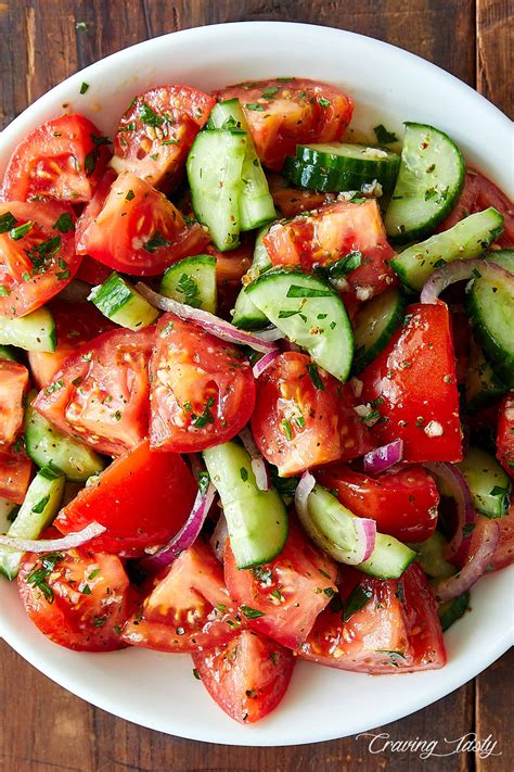 How many protein are in marinated tomato and cucumber salad - calories, carbs, nutrition
