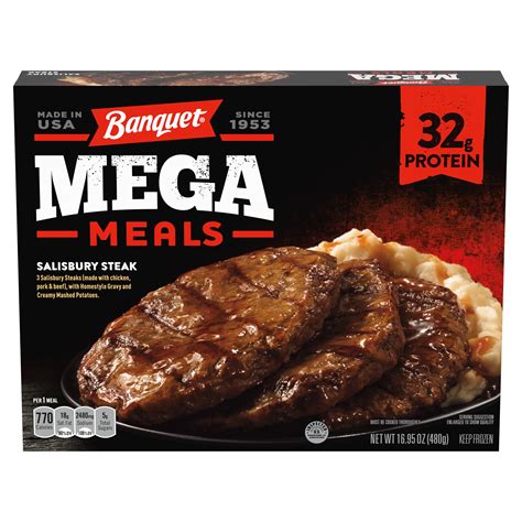 How many protein are in meals - salisbury steak & garlic mashed potatoes - calories, carbs, nutrition