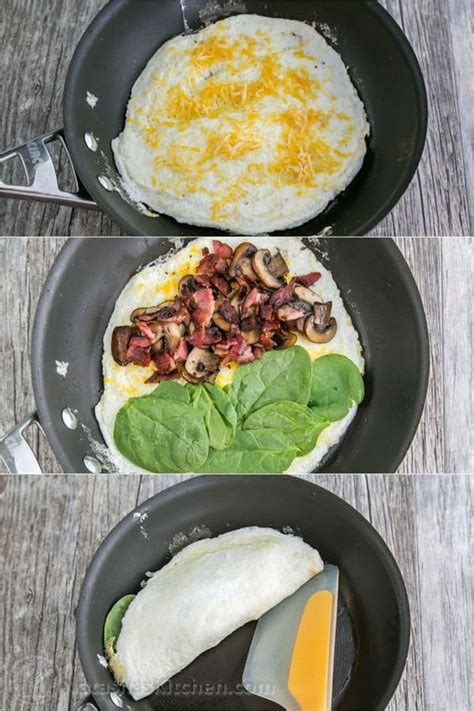 How many protein are in omelet bacon mushroom spinach & swiss - calories, carbs, nutrition