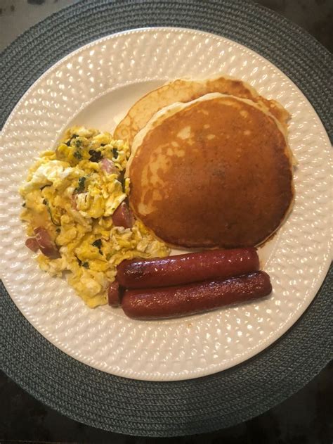 How many protein are in pancake platter with sausage, scrambled eggs and homefries - calories, carbs, nutrition