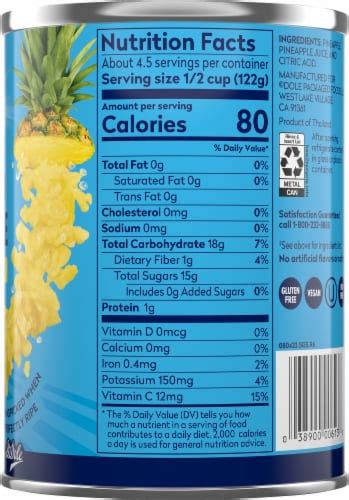How many protein are in pineapple crushed in 100% juice - calories, carbs, nutrition