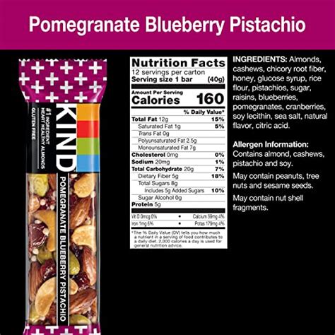 How many protein are in pomegranate pistachio blueberry bar - calories, carbs, nutrition