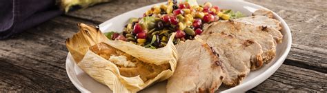 How many protein are in pork loin maple chile glazed pumpkin tamale & pomegranate salad - calories, carbs, nutrition