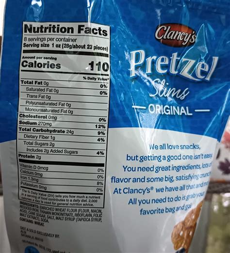 How many protein are in pretzel slims - calories, carbs, nutrition