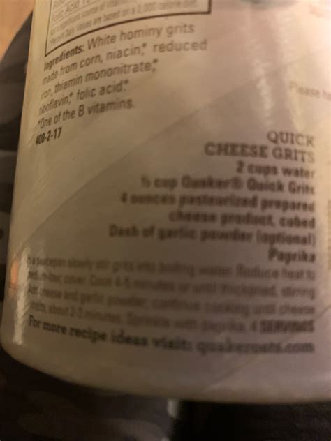 How many protein are in quick cheese grits - calories, carbs, nutrition