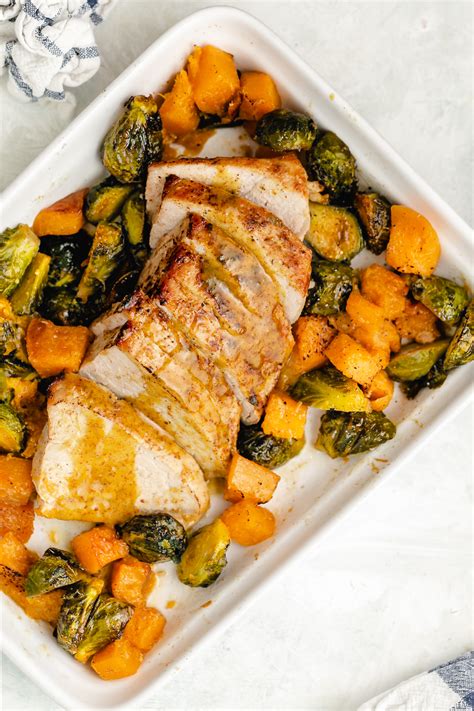 How many protein are in roast pork loin with brussels sprouts and wild rice - calories, carbs, nutrition