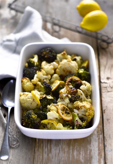 How many protein are in roasted broccoli and cauliflower with lemon and garlic - calories, carbs, nutrition