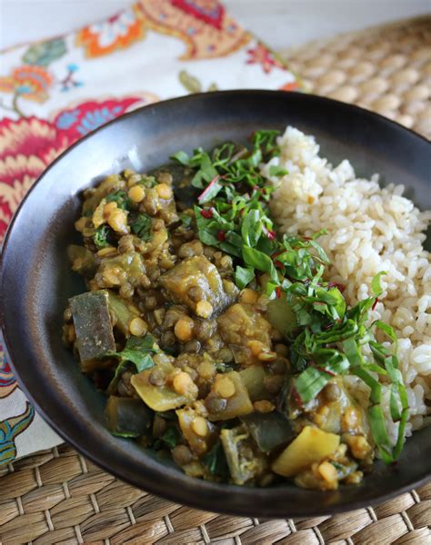 How many protein are in roasted eggplant with curried lentils - calories, carbs, nutrition