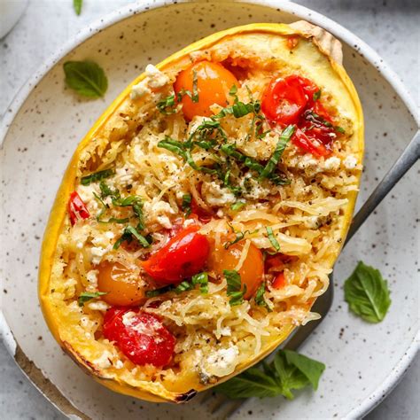 How many protein are in roasted tomatoes with spaghetti squash, feta and mint - calories, carbs, nutrition