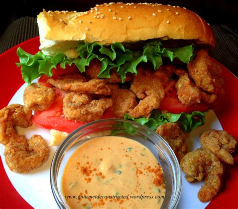 How many protein are in shrimp po' boy with spicy remoulade - calories, carbs, nutrition