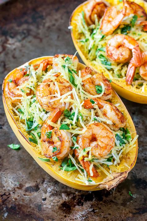 How many protein are in shrimp spiedini, spaghetti and squash - calories, carbs, nutrition