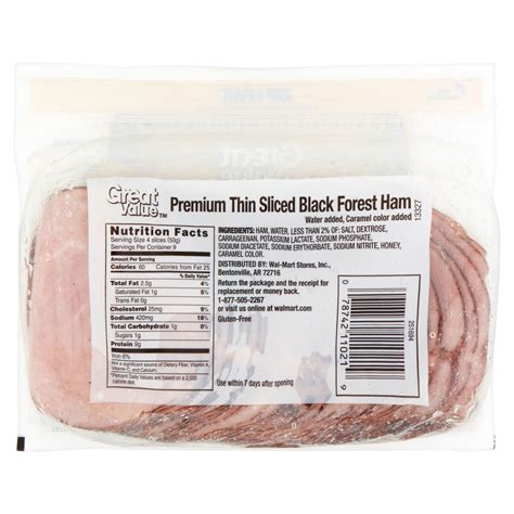 How many protein are in sliced black forest ham (48144.30) - calories, carbs, nutrition