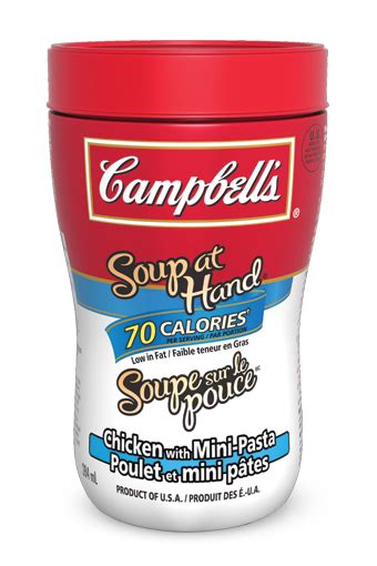 How many protein are in soup at hand - chicken with mini-pasta - calories, carbs, nutrition