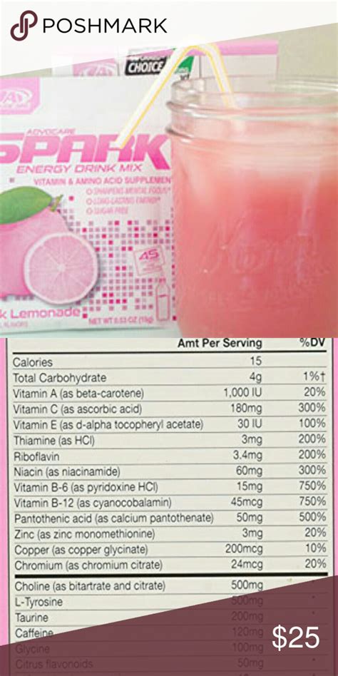How many protein are in spark pink lemonade - calories, carbs, nutrition