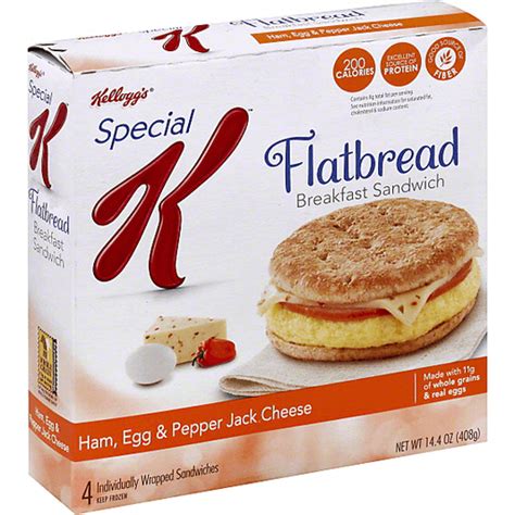 How many protein are in special k - flatbread breakfast sandwich - ham, egg & pepper jack cheese - calories, carbs, nutrition