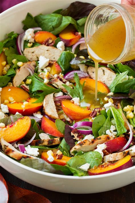 How many protein are in summer peach salad with balsamic chicken - calories, carbs, nutrition