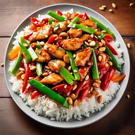 How many protein are in szechwan style chicken with peanuts and brown rice - calories, carbs, nutrition