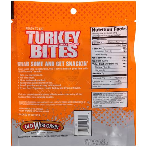 How many protein are in turkey sausage snack bites - calories, carbs, nutrition