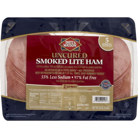 How many protein are in uncured smoked lite ham - calories, carbs, nutrition