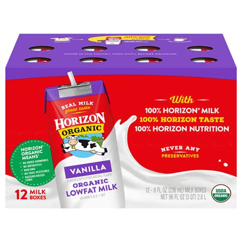 How many protein are in vanilla low fat organic milk - calories, carbs, nutrition