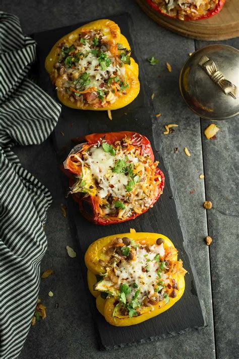 How many protein are in vegetable and lentil stuffed peppers - calories, carbs, nutrition