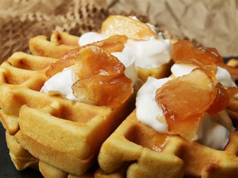 How many protein are in waffles with apple compote, whipped cream, candied walnuts, and maple syrup - calories, carbs, nutrition