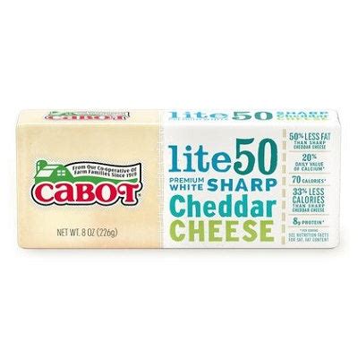 How many sugar are in 50% light cheddar cheese - calories, carbs, nutrition