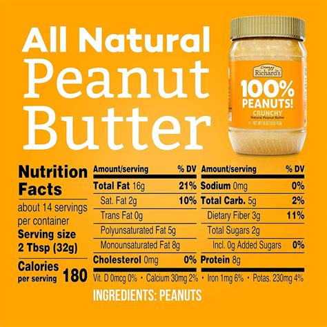 How many sugar are in all natural crunchy peanut butter - calories, carbs, nutrition