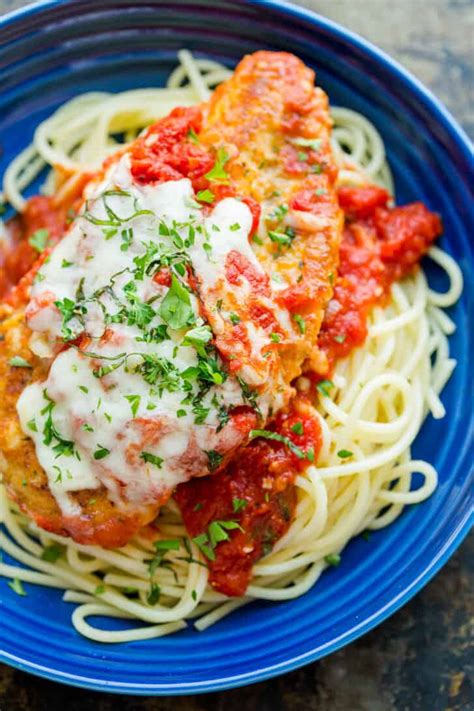 How many sugar are in baked chicken parmesan with pasta and broccoli - calories, carbs, nutrition