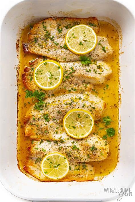 How many sugar are in baked tilapia with anchovy lemon butter - calories, carbs, nutrition