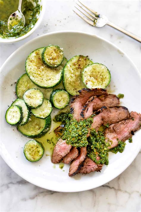 How many sugar are in beef flank chimichurri brown rice zucchini - calories, carbs, nutrition