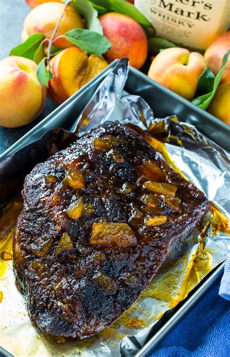 How many sugar are in braised brisket with bourbon peach glaze - calories, carbs, nutrition