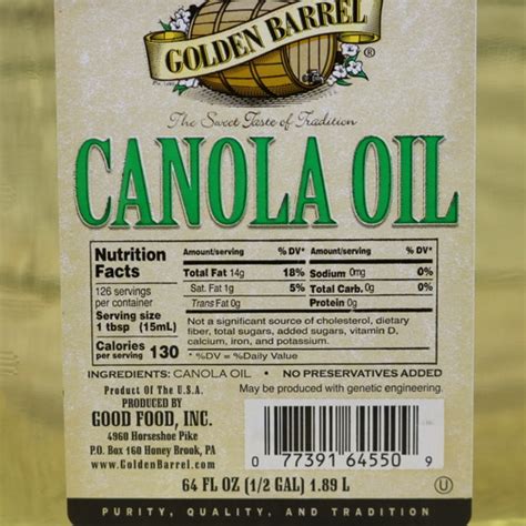 How many sugar are in canola oil - calories, carbs, nutrition