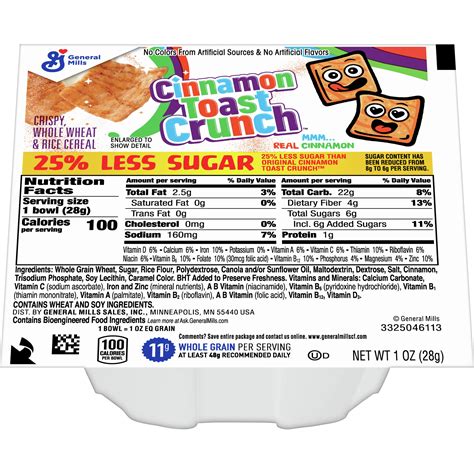 How many sugar are in cereals ready-to-eat, general mills, 25% less sugar cinnamon toast crunch - calories, carbs, nutrition