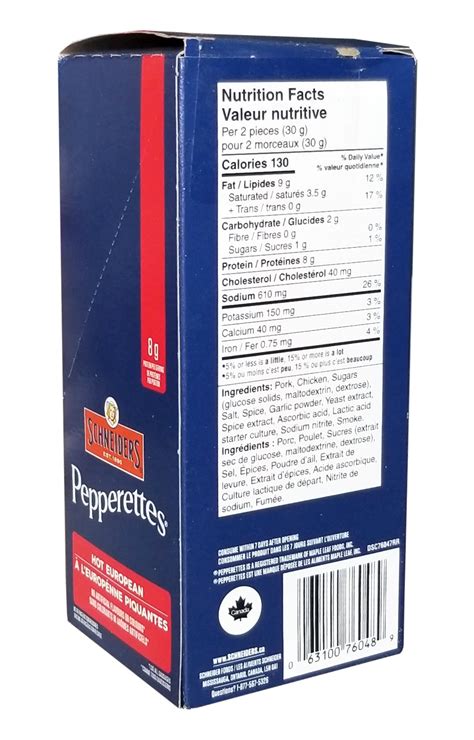 How many sugar are in chicken pepperettes schneiders - calories, carbs, nutrition