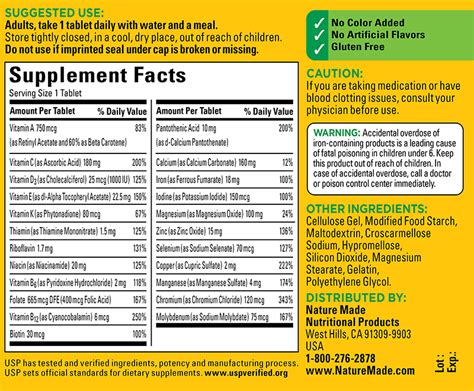 How many sugar are in complete multivitamins - calories, carbs, nutrition