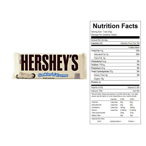 How many sugar are in cookies and cream bar - calories, carbs, nutrition