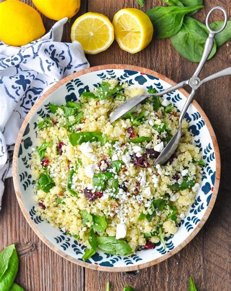 How many sugar are in couscous salad with dried cranberries and spinach white bean soup - calories, carbs, nutrition