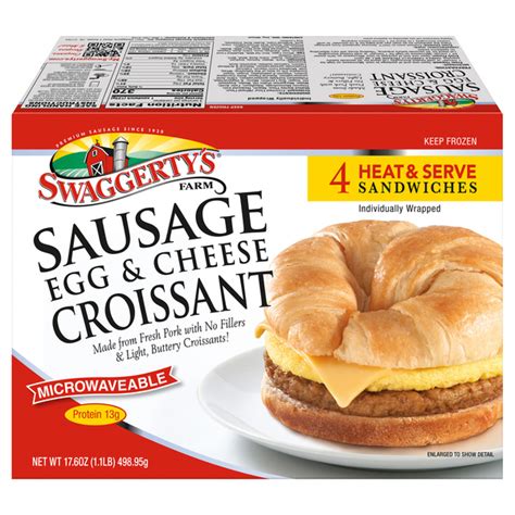 How many sugar are in croissant with eggs, cheese & sausage - calories, carbs, nutrition