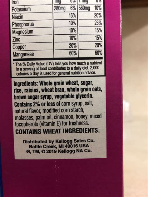 How many sugar are in crunchy bran & raisin cereal - calories, carbs, nutrition