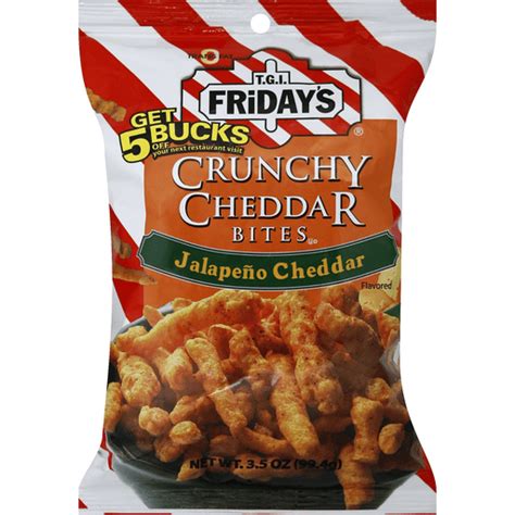 How many sugar are in crunchy cheddar bites, jalapeno cheddar, friday's - calories, carbs, nutrition