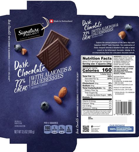 How many sugar are in dark choc blueberry & almond bar - calories, carbs, nutrition
