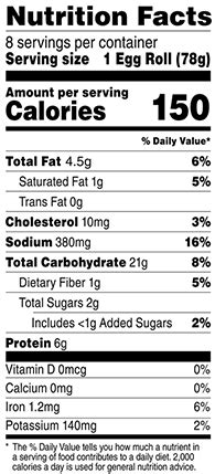 How many sugar are in egg roll - calories, carbs, nutrition