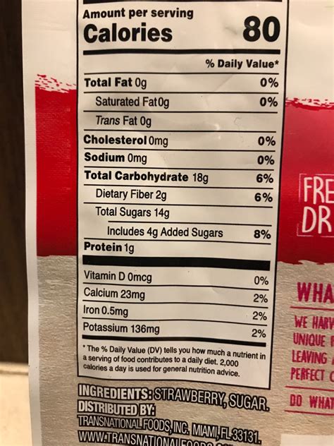 How many sugar are in freeze dried srawberries - calories, carbs, nutrition