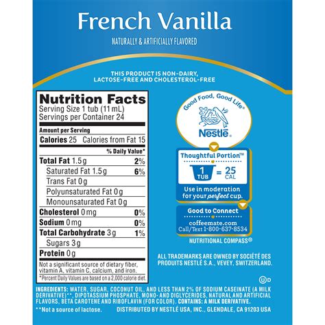 How many sugar are in french vanilla - calories, carbs, nutrition