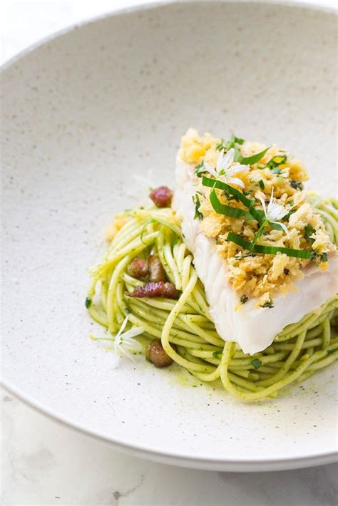 How many sugar are in fresh cod loin encrusted in spaghetti squash and served in a carrot, celery root broth w/white bean - calories, carbs, nutrition