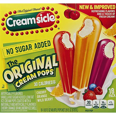 How many sugar are in frozen novelties, no sugar added creamsicle pops - calories, carbs, nutrition