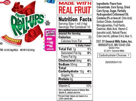 How many sugar are in fruit roll ups - calories, carbs, nutrition