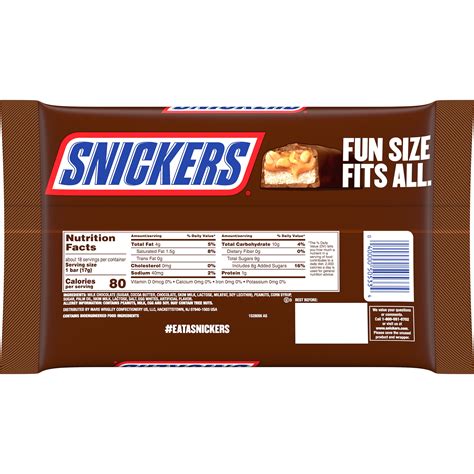 How many sugar are in fun size - calories, carbs, nutrition